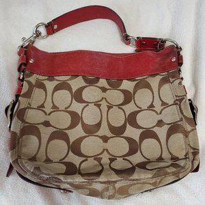 Large Coach Shoulder Bag with Red Leather